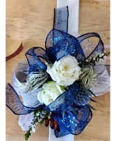 corsage blue and silver corsage