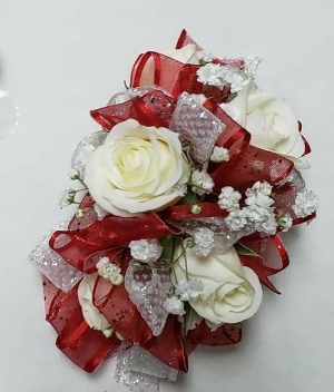 Corsage White, Red, & Iridescent
