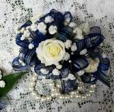 Corsage with Pearl Bracelet White & Royal Blue