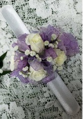 Corsage with Slap Bracelet White and Lavender