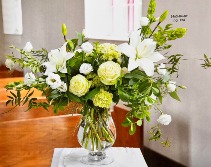 Cottage White and Greens Elegant vased arrangement 