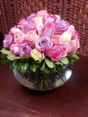 COTTON CANDY BOWL 36 ASSORTED PASTEL COLOUR ROSES
