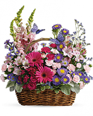 Country Basket of Blooms Mixed arrangment in wicker basket