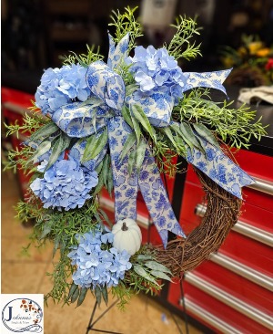 Country Blue  Grapevine Wreath