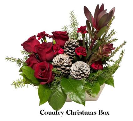 Country Christmas Box Container Arrangement
