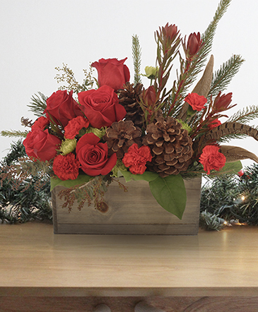 Country Christmas Box Lifestyle Arrangement in Albany, NY | Ambiance Florals & Events