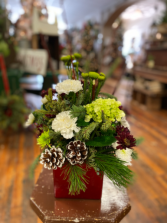 Country Christmas  Fresh container arrangement 