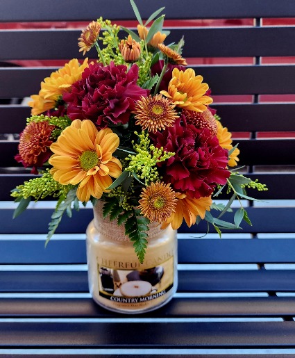 Country Morning Fresh Floral and Candle Arrangement