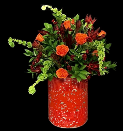 Country Road Floral Red Distressed Metal Bucket