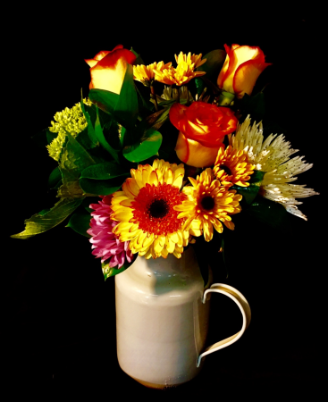 Fall Wishes Rustic Enamel Pitcher With Bright Floral Design