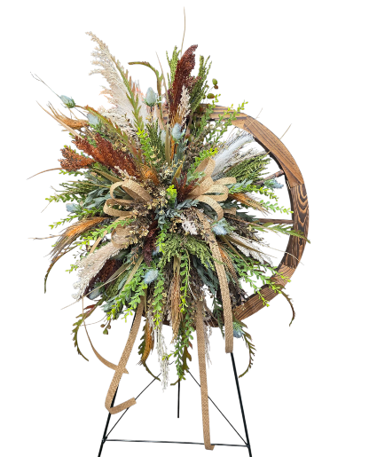 Country Wagon Wheel Wreath Silk Florals