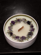 Cow Harbor Candle Company Lavender enhanced with dried lavender and amethyst crystals