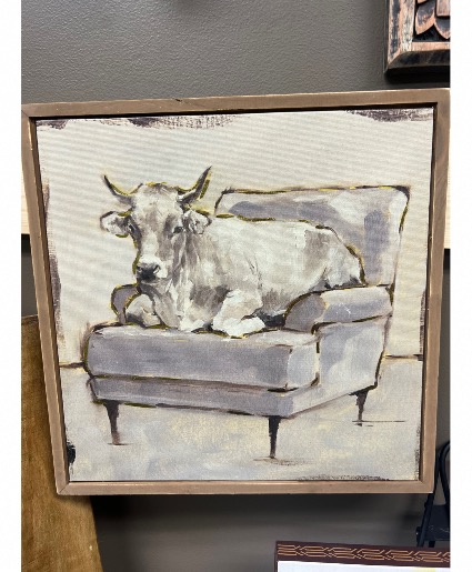 Cow on a couch art Wood art