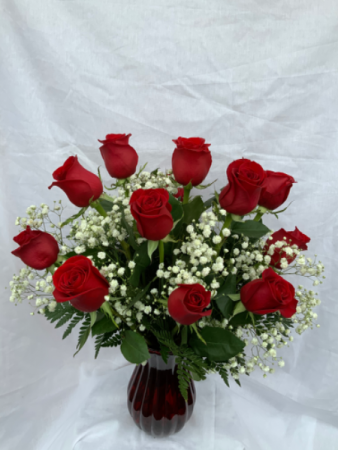 One Dozen Red Roses Vase