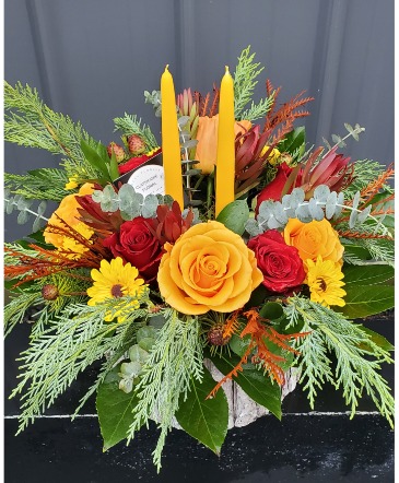 Cozy Fall Centerpiece centerpiece with candles in Clatskanie, OR | Clatskanie Floral LLC