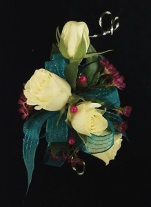 CR-2 White Spray Roses with Wire Accents Corsage-Wrist
