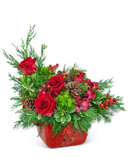 Cranberry Rose Cardinal Stoneware Keepsake Flower Arrangement
