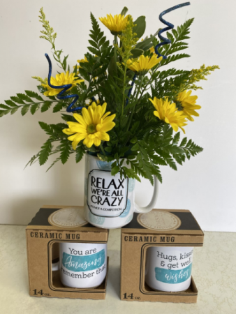 Crazy mug arrangement fresh arrangement