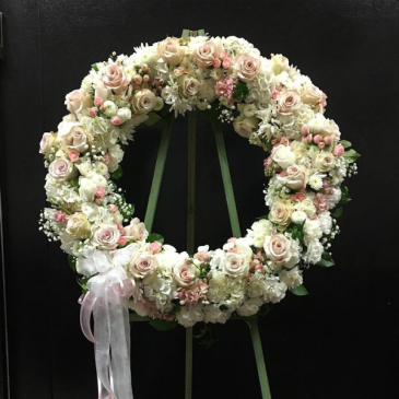 Cream and Pink Standing Wreath