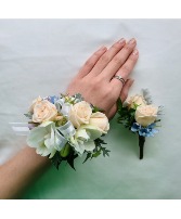Cream Corsage and Boutonniere Corsage