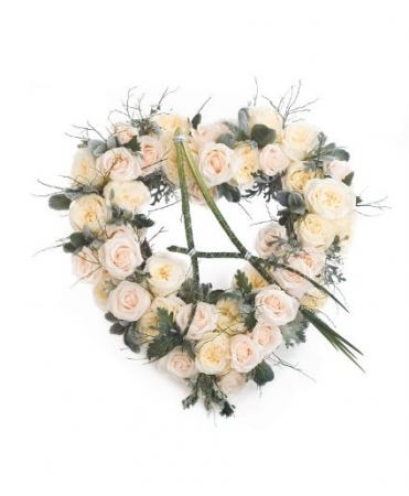 Creamy White Roses Heart Funeral 