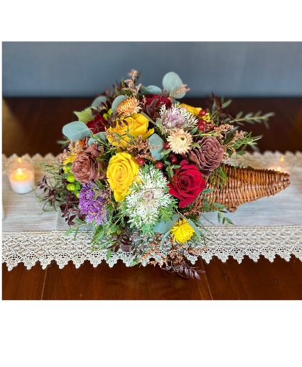 Creative Cornucopia Flower Arrangement