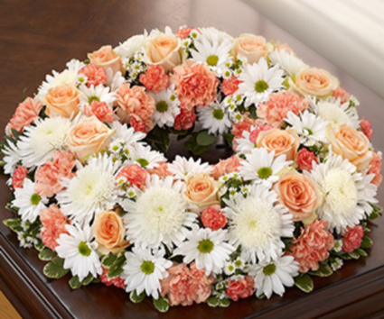 Cremation Wreath - Peach, Orange and White Memorial Flowers