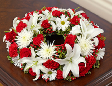 Cremation Wreath - Red and White Memorial Flowers