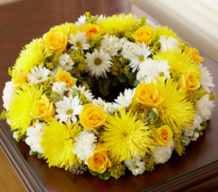 Cremation Wreath - Yellow and White Memorial Flowers