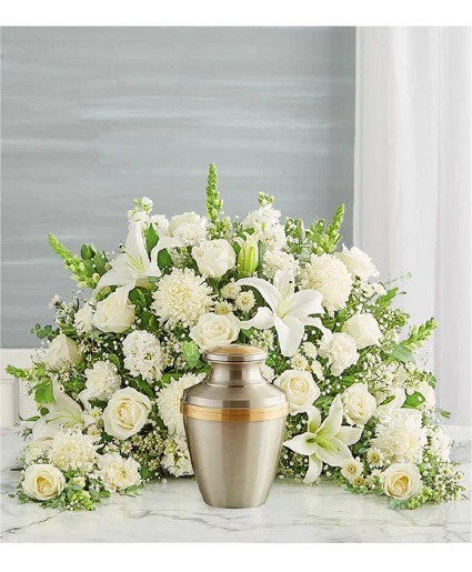 Crescent Cremation Arrangement- All White sympathy arrangements