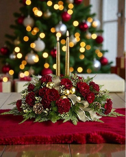 Crimson and Candlelight Centerpiece  Christmas