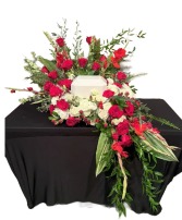 Crimson and White Garden of Roses Funeral Urn (urn not included)