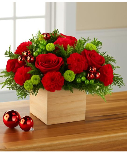Crimson Christmas Box Vase arrangement