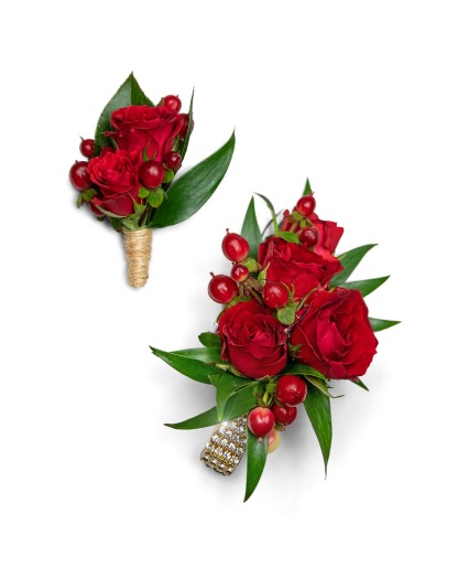 Crimson Corsage and Boutonniere Set Prom