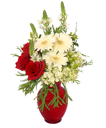 CRIMSON & CREAM Vase of Holiday Flowers in Cleveland, TX | EASY STREET FLORIST