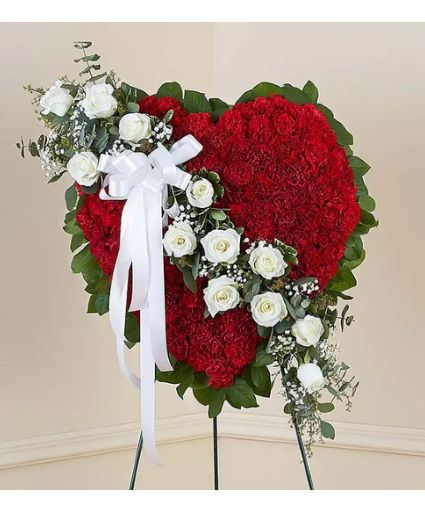 Crimson Floral Heart Tribute Standing Heart Spray