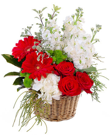 Crimson & Ivory Basket Arrangement in Ponder, TX | Aunt Sue's Barn