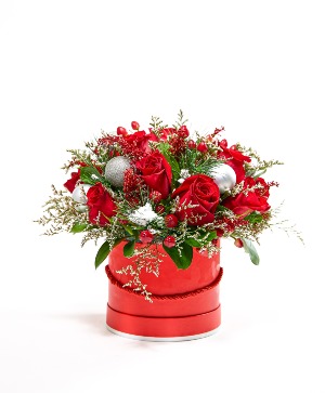 Crimson Noel Hatbox Arrangement