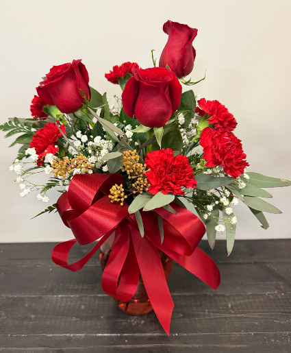 Crimson Romance Roses and Carnations