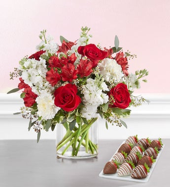 Crimson Rose™ Bouquet with Strawberries