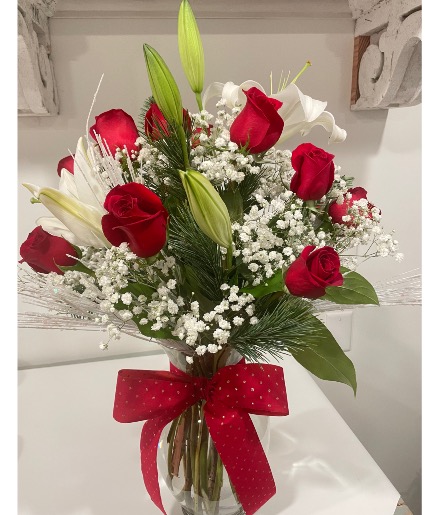 Crimson & Snow Arrangement