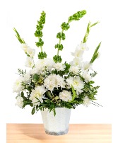 Restful: Green and White  Mache Arrangement