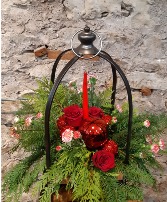 Crimson Sparkle Lantern Arrangement  Centerpiece