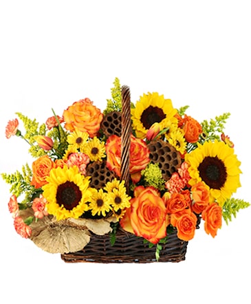 Crisp Autumn Morning Basket of Flowers in Seguin, TX | DIETZ FLOWER SHOP & TUXEDO RENTAL
