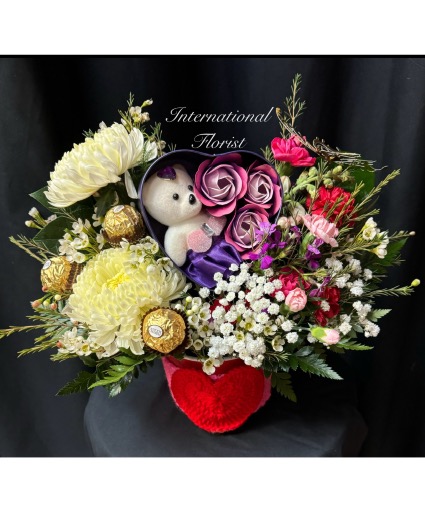 Crochet Heart Mug Mix Flowers Arrangament