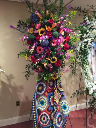 Crochet themed Standing spray.   in Ozone Park, NY | Heavenly Florist