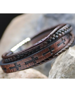 Cross Leather Stamped Bracelet 