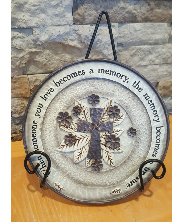 Cross memorial plaque A keepsake for a lost loved one in Louisville, OH | DOUGHERTY FLOWERS, INC.