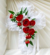 Cross Pillow With Red Roses  Funeral 