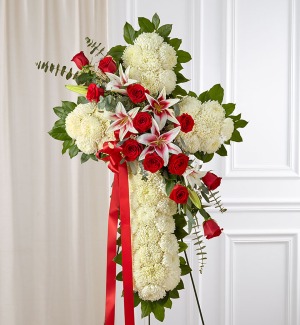 Cross Standing Spray - White and Red 